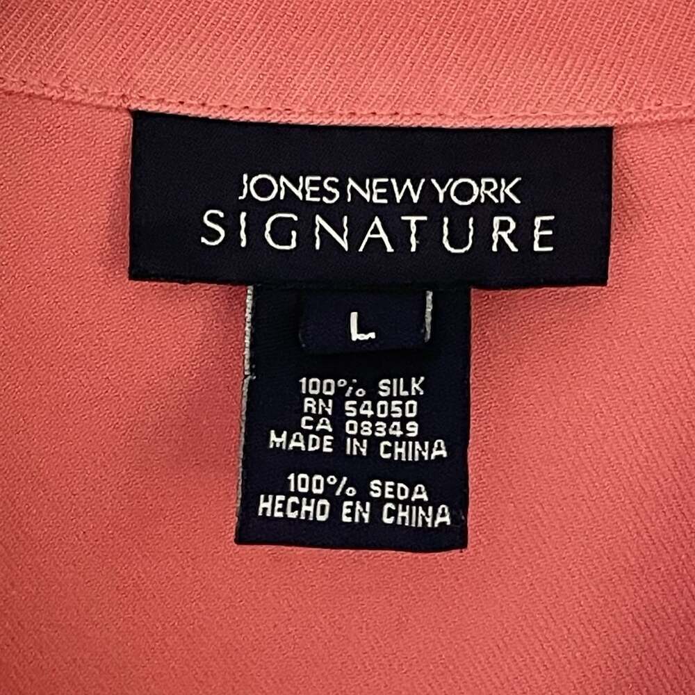 Jones NY Signature 100% Silk Womens L Long Sleeve Shirt Salmon Workwear Button - Picture 2 of 16